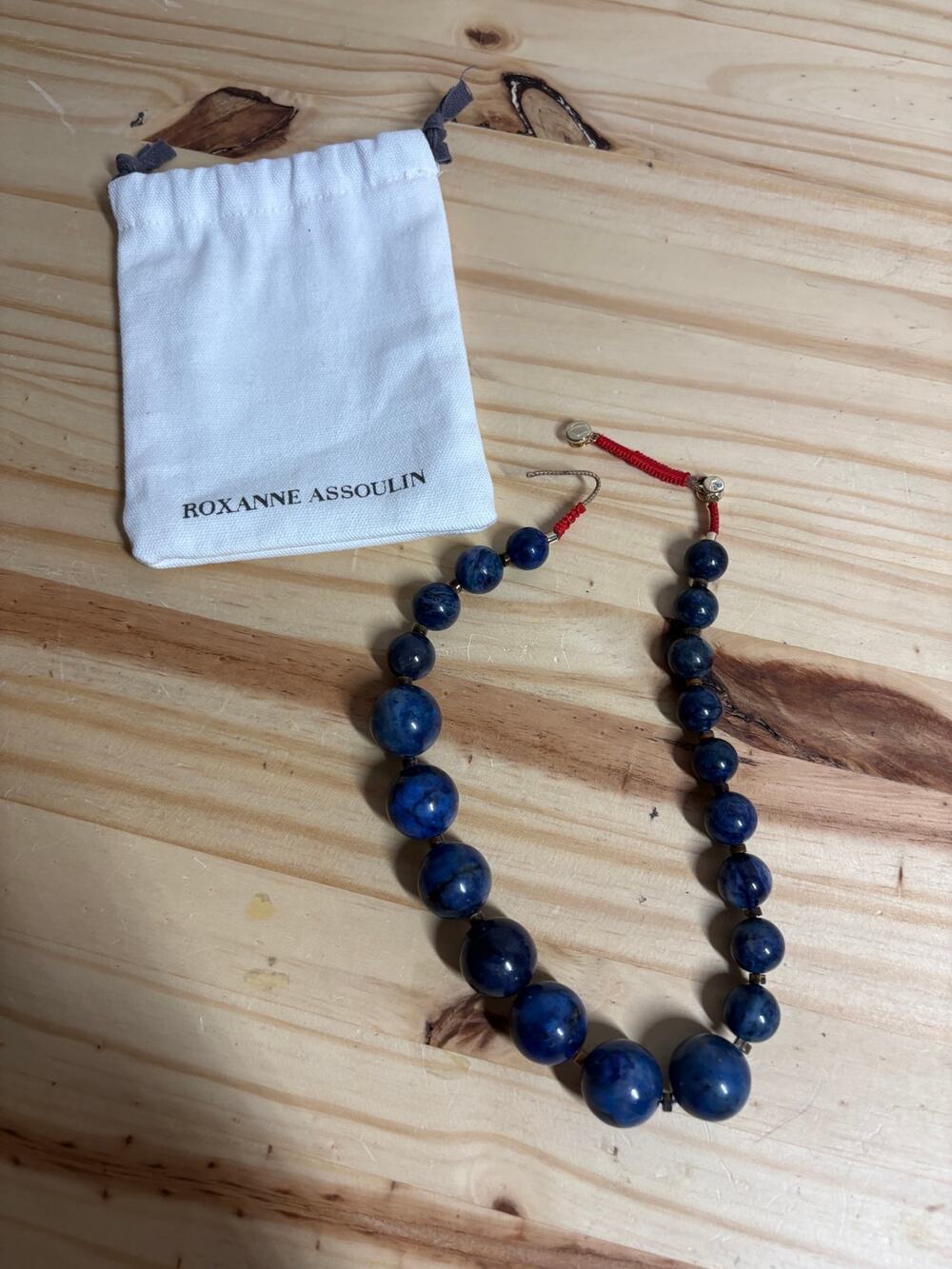 Roxanne Assoulin Very Big Bead Stone Necklace Blue Boho Button Closure FLAWED